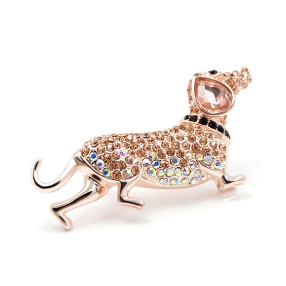 Dash hound  Dog Crystal Pin Brooch - Picture 1 of 4
